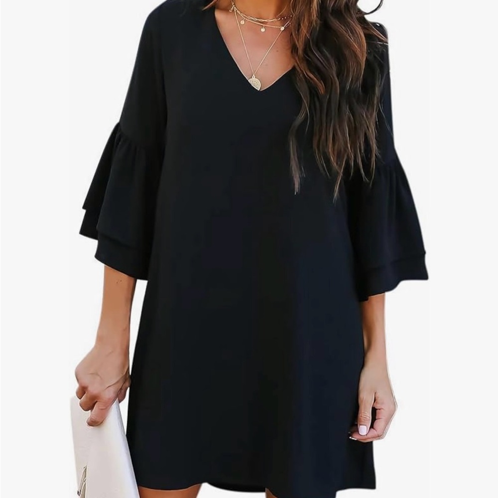 Chic Black Ruffle Sleeve Midi Dress